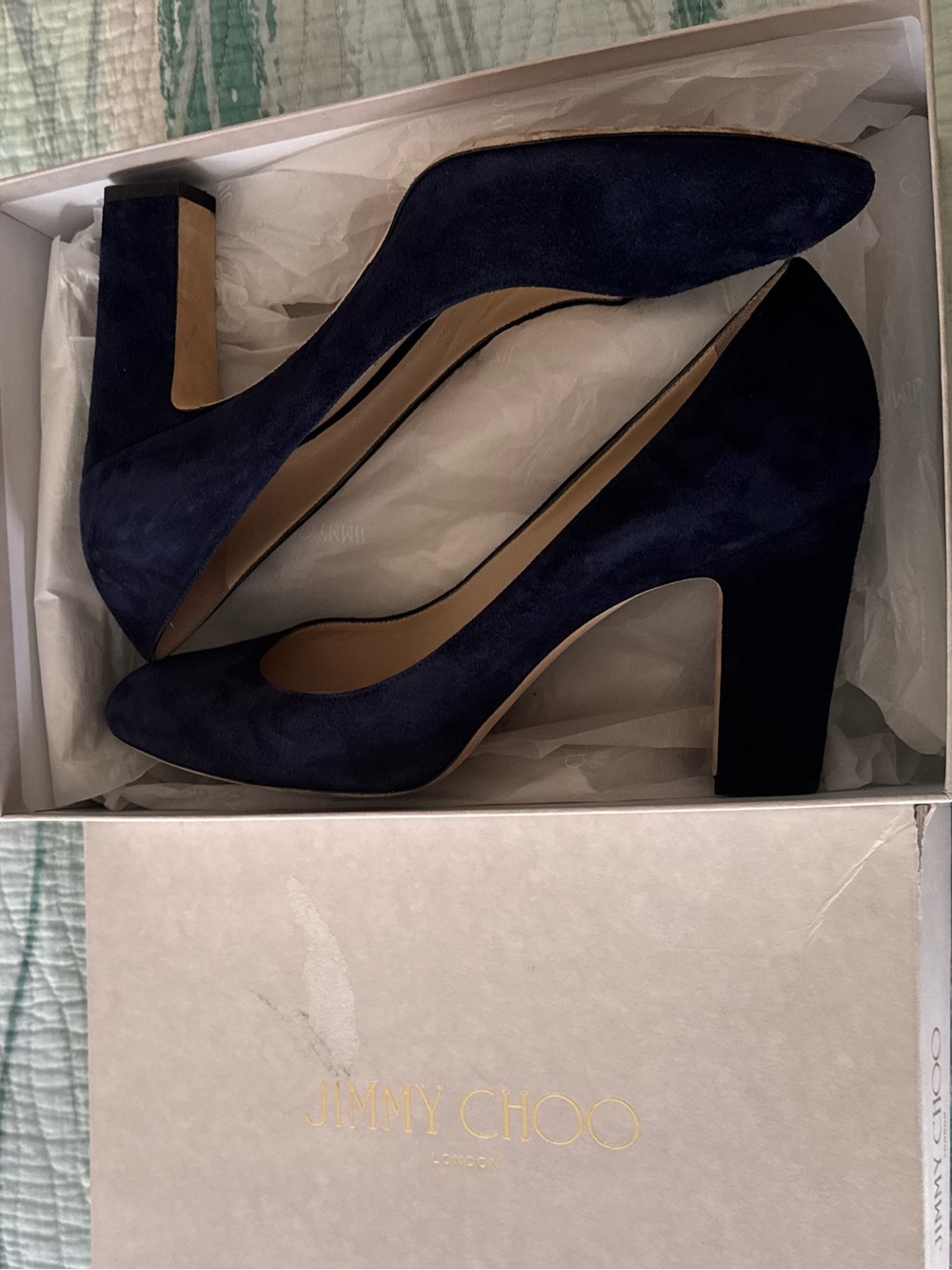 Jimmy Choo 11 Navy Suede Billie 85 Heel Pumps - Picture 2 of 6
